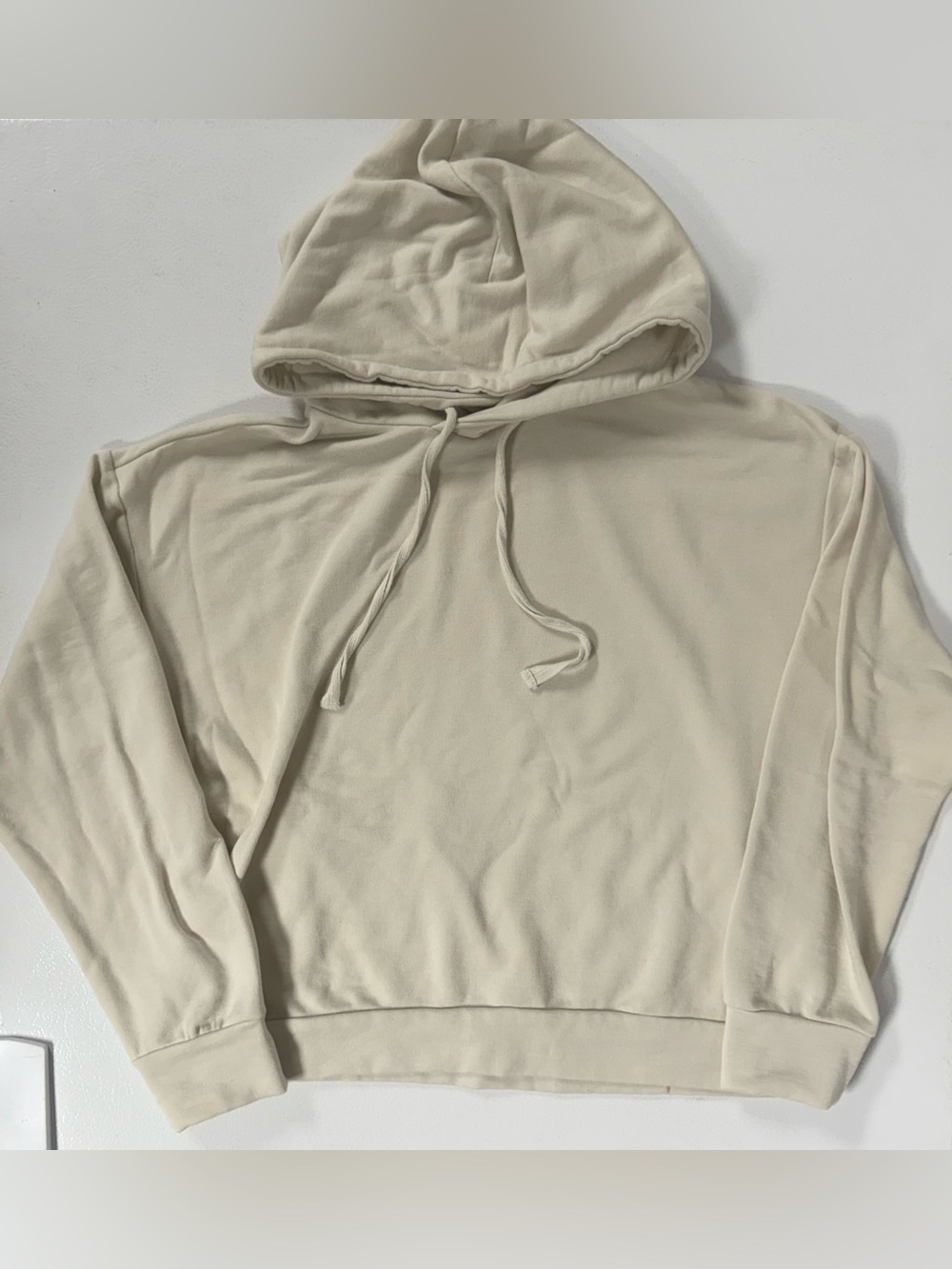 Quince Supersoft Fleece Pullover Hoodie Off-White Long Sleeve Lounge Women S